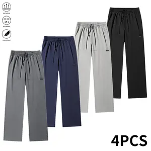 4PCS Men’s Four-Season Straight-Leg Athletic Pants – Lightweight and breathable, suitable for commuting, hiking, jogging, work, and outdoor activities | Mid-rise drawstring design, machine-washable straight-leg pants