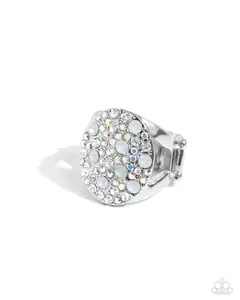 Pampered Pattern - White Opalescent and Iridescent Rhinestone Silver Ring - Paparazzi