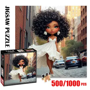 1pc 1000 piece adult puzzle 58x58cm Stylish Doll with Voluminous Curls and White Dress 500 pieces of paper puzzle, suitable for adults and families, large-scale DIY puzzle interactive toy games, b