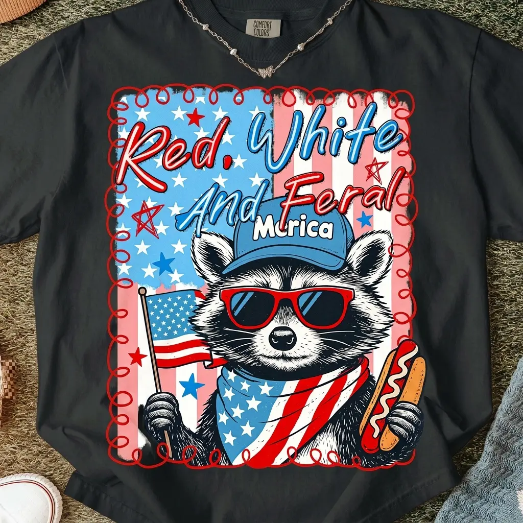 Red White And Feral black Colors Shirt, Funny 4th of July Raccoon Tee, Patriotic USA Shirt, Independence Day Party Shirt, America Graphic Shirt