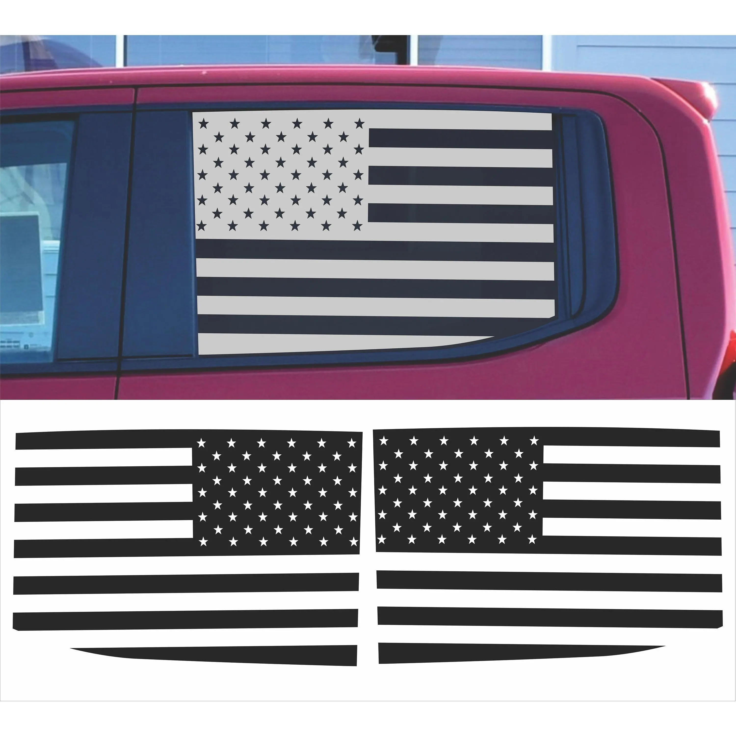 American Flag Side Window Decals for Chevy Silverado Crew Cab 2019-2024 in Matte Black Vinyl