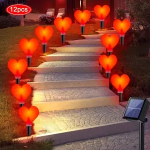 12pcs Of Valentine's Day Solar Red Heart-shaped Ground Stake Lights, LED Heart-shaped Lights with 8 Lighting Modes, Outdoor Christmas Valentine's Day Party Decoration Lights, Suitable for Garden Courtyard Lawn Driveway Decoration (red)