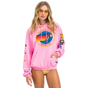 AVIATOR NATION MALIBU RELAXED PULLOVER HOODIE - NEON PINK
