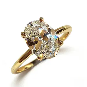 Elegant Oval Ring for Women, 4-Prong Engagement Style Copper Plated Ring, Diamond-Look Party Jewelry engagement rings