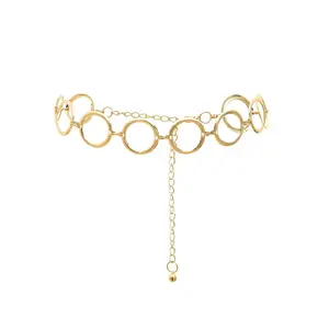Women's Dangle Circle Waist Chain, Gold-Tone 109cm Alloy Waist Chain, Ladies Fashion Body Jewelry