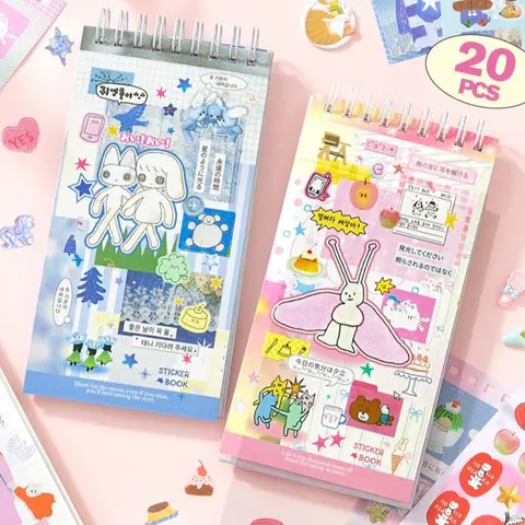 20-Sheet Cute Cartoon Illustration Sticker Book - Aesthetic Sticker Album, Scrapbook Supplies for Decorating Scrapbook Pages, DIY Crafts with Cartoon Charm