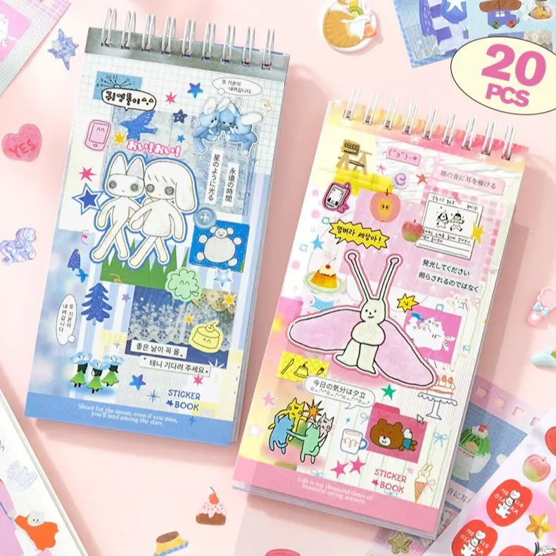 20-Sheet Cute Cartoon Illustration Sticker Book - Aesthetic Sticker Album, Scrapbook Supplies for Decorating Scrapbook Pages, DIY Crafts with Cartoon Charm