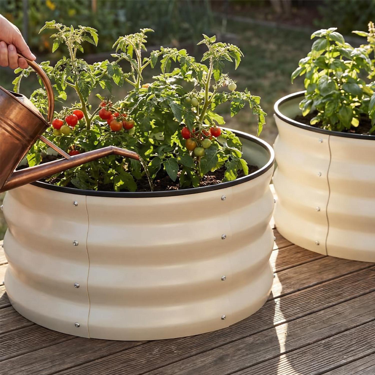 【Plant Must Have】Metal round raised 2Pcs 2x2x1ft Round Galvanized Raised Garden Bed Kit Outdoor, Metal Planter Box for Planting Plants Vegetables, White