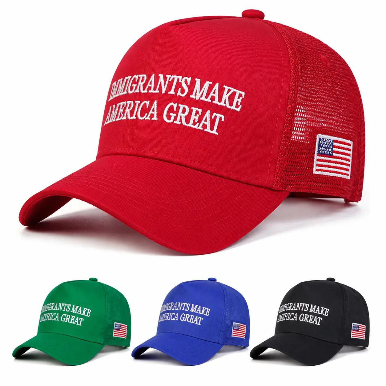 Patriotic USA Flag Trucker Hat for Men&Women, Immigrants Make America Great Baseball Cap, Casual Streetwear Outdoor Hat