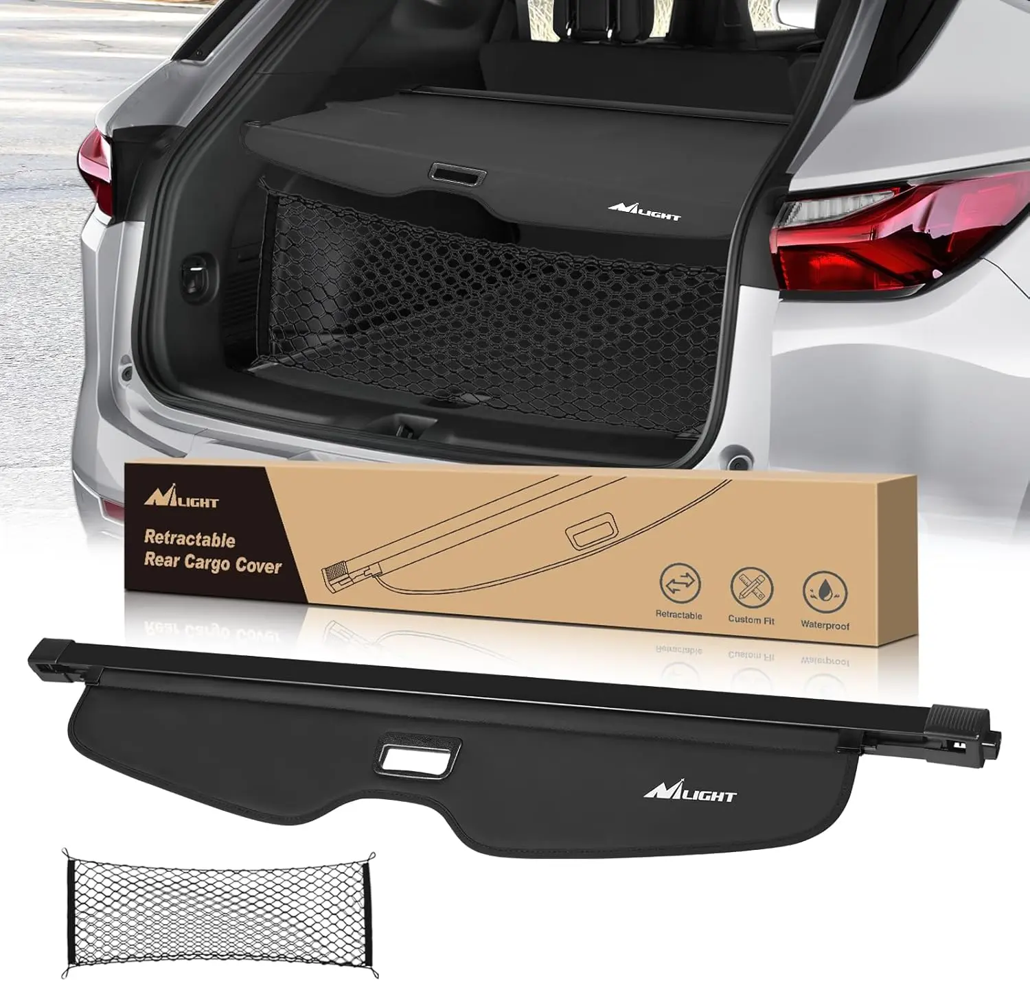 Nilight Custom Fit Retractable Trunk Cargo Cover with Storage Net for Chevrolet Blazer 2019-2025, Dirt-Resistant Rear Security Shield, Water-Resistant, Durable Snap-Install Theft-Deterrent Automotive Vehicle Accessories, Clean Look