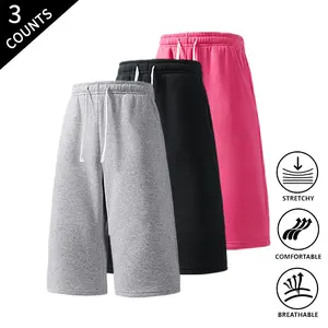 3-Pack Summer Vibes Men's Elastic Waist Capri Pants Solid Casual Lightweight Daily Cropped Pants