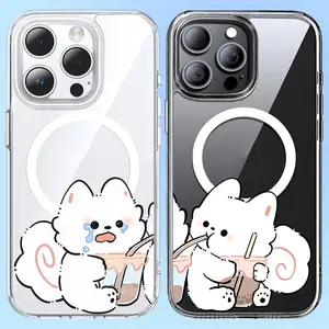 Couple Playfulness Matching Couple Design Clear MagSafe Compatible Phone Case & Paired Card Holder Wallet - for iPhone 16 Pro Max & Samsung Galaxy S24 Magnetic Shockproof Cover