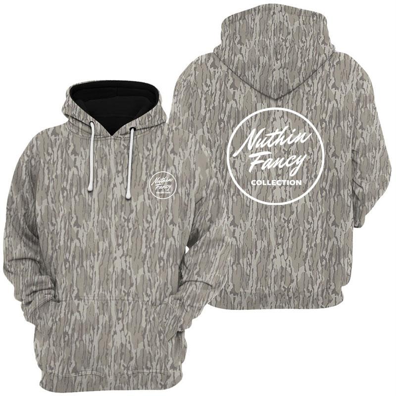 Washed Out BOTTOMLAND Nuthin Fancy Men’s Tibbee Flex Camo Sweatshirt, Hoodie with Tree Print, Long Sleeve Outdoor Hunting Pullover Hooded, Soft & Durable Camouflage Sweatshirt, Gift for Men, Gift for Her