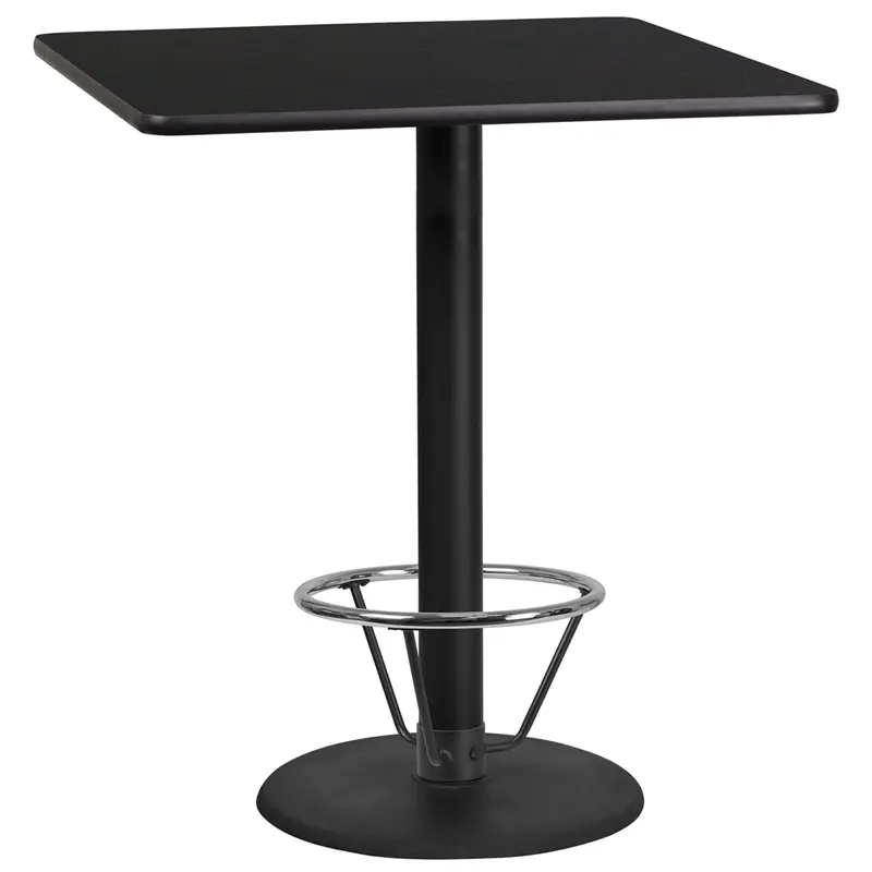 Flash Furniture XU-BLKTB-3636-TR24B-4CFR-GG 36 in. Square Black Laminate Table Top with 24 in. Round Bar Height Table Base & Foot Ring
