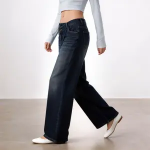Women Dark Blue Baggy Jeans Low Rise Wide Leg Denim Pants Casual Streetwear Jeans for Women Viral Jeans Pantalones Jeans Mujer Catching Print Jeans Loose Fit