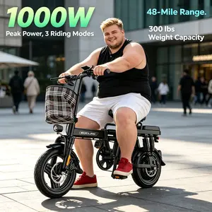 14'' Compact Foldable E-Bike with 1000W Drive Motor, 15Ah Detachable Battery for 48 Miles Long Range, High Carbon Steel Construction Dual Disc Brake, LED Speed Screen & Remote Unlock Lock, Urban Commuter & Outdoor Cycling Electric Bike