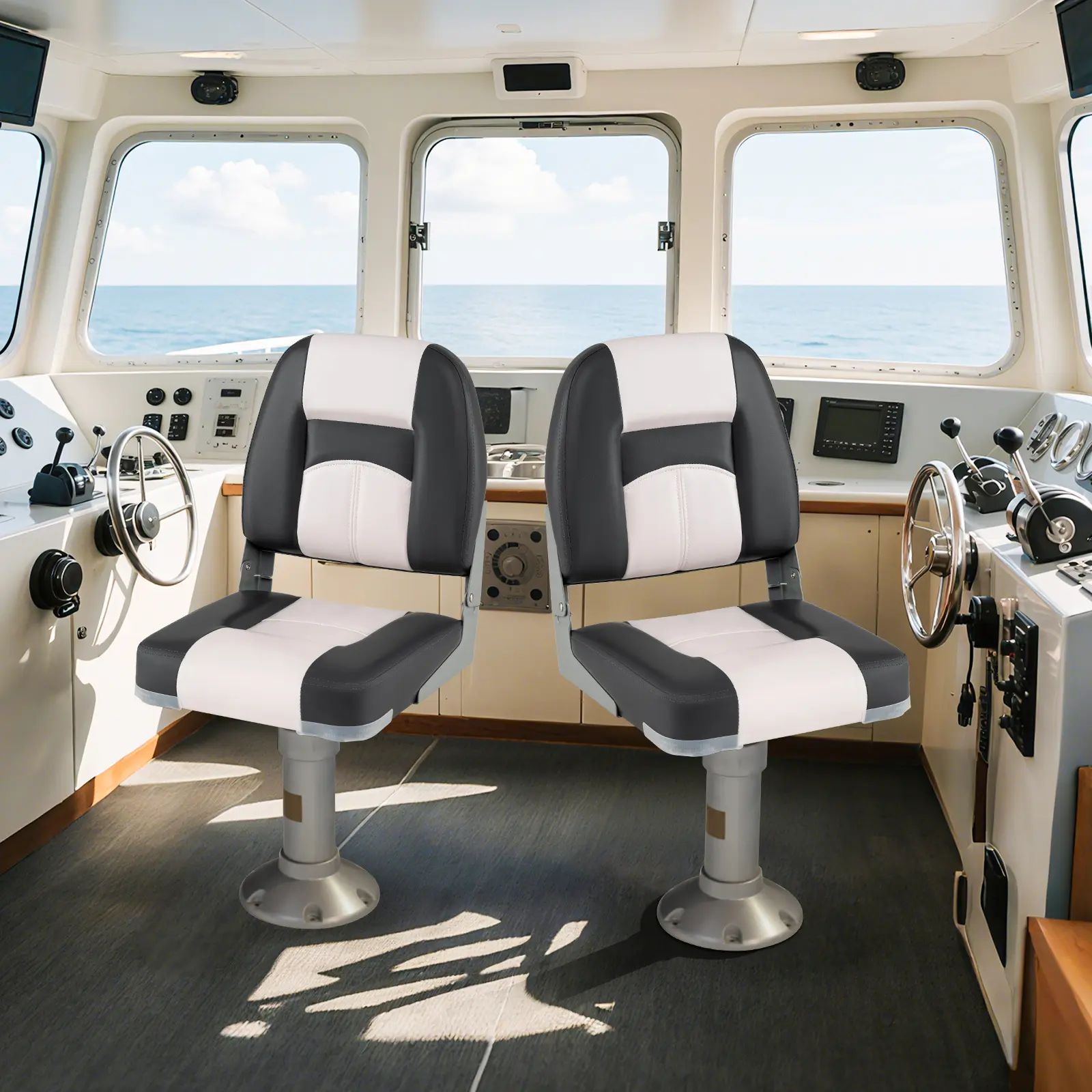 COSTWAY - 2-Pack Boat Seats with Thick Sponge Padding and Fixing Bolts-Gray