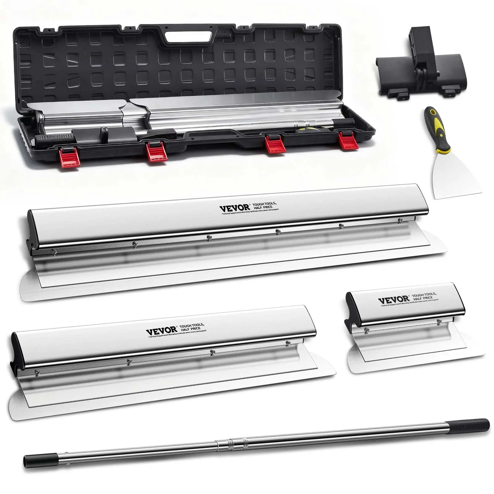 【Summerfinds】VEVOR Skimming Blade Set,10\"+24\"+32\" Blades + 35\"-78\" Extension Handle,European Stainless Steel Construction Knife, Aluminum Blade Profile Smoothing Knockdown Spatula for Gyprock/Drywall/Wall-Bo