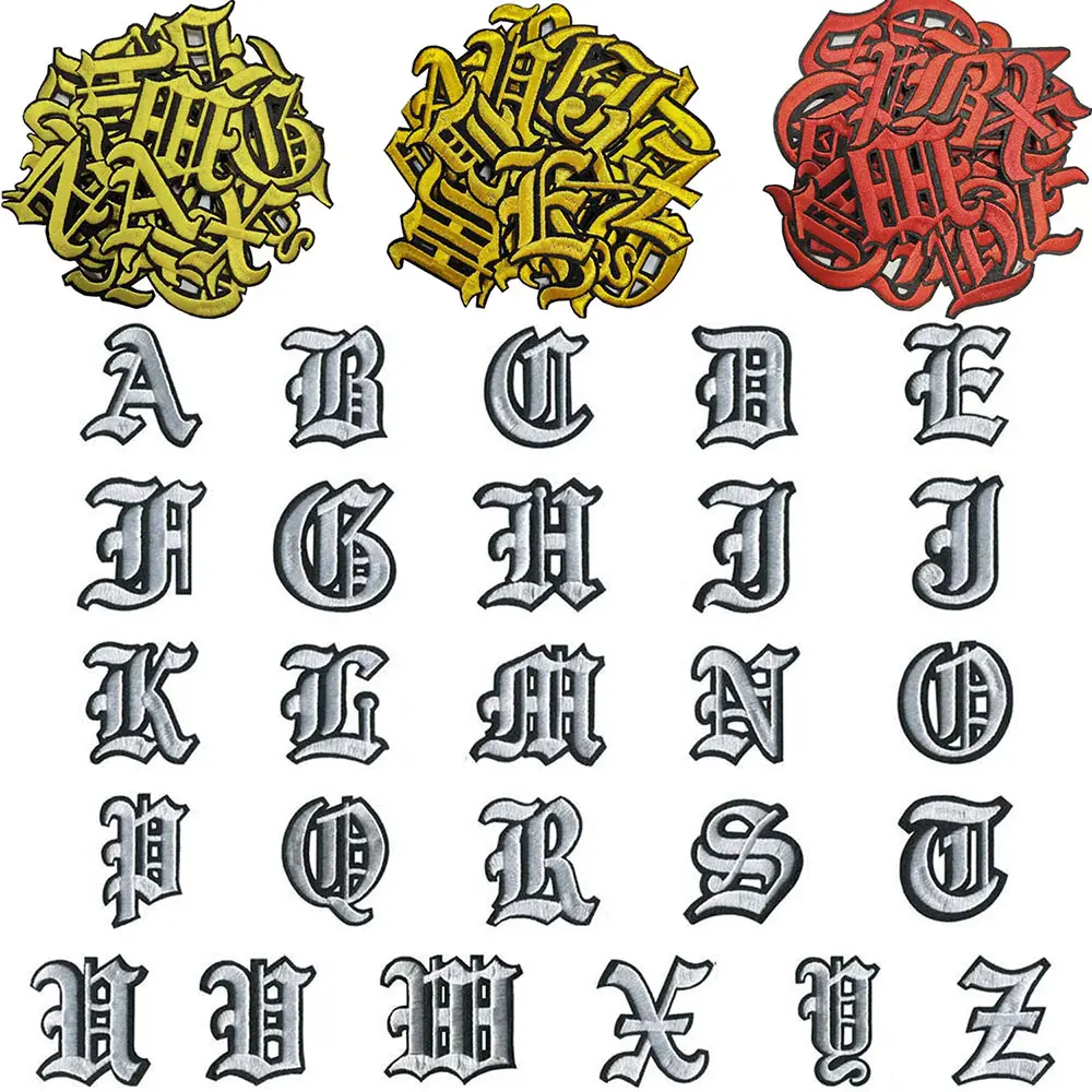 26 -Edge Letter Embroidered Patches, Letter Embroidery Design, Lettered Embroidery Patch-Stitched Fabric Trim, Suitable for Hats Shirts Jeans Bags, Multiple Colors Available