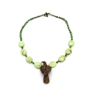 Gaspeite Necklace w/ Bronze Raven Heart Pendant