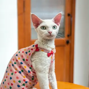 Deutsch Cat Clothes Hairless Cat Tank Top Pure Cotton Striped Comfortable Elastic Belly Protection Bow Colorful Heart Back Vest