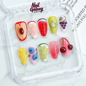 Summer Fruit Press-On Nails | Reusable Medium Almond Tips with Cherry, Watermelon, Kiwi & More | 2025 Acrylic set – NailGalaxy (10 PCS)