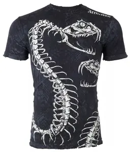$58 AFFLICTION Black SKELETAL SNAKE Short Sleeve Slim Fit Y2K T-shirt NWT