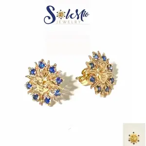 Solmio  14 Karat Yellow Gold Stud Earrings with Natural Blue Sapphires for Women Classic Round Design Perfect for Any Occasion