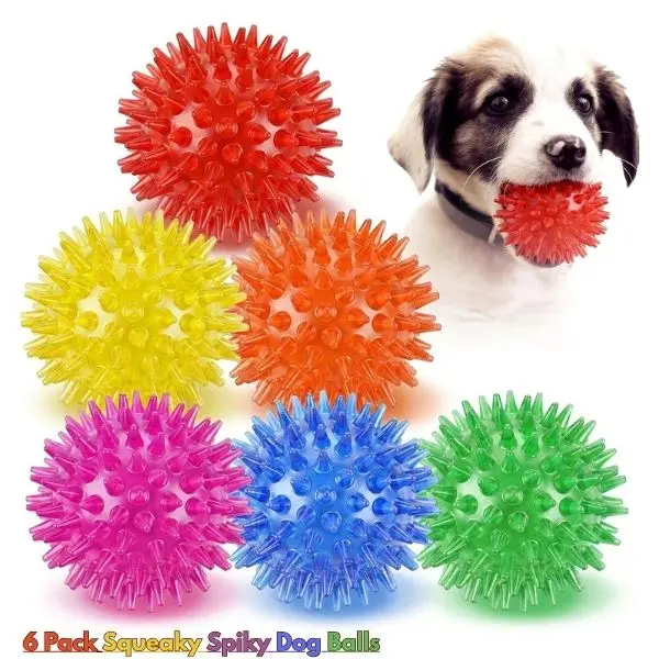 6 Pack Squeaky Spiky Dog Balls – Durable Puppy Chew Toys for Teething, Interactive Fetch & Floating Dog Ball, TPR Rubber Toys for Small & Medium Dogs