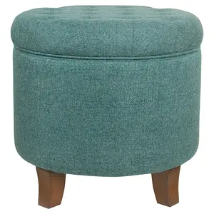 HomePop Boho Tufted Storage Ottoman Footstool Round Upholstered with Lid Teal