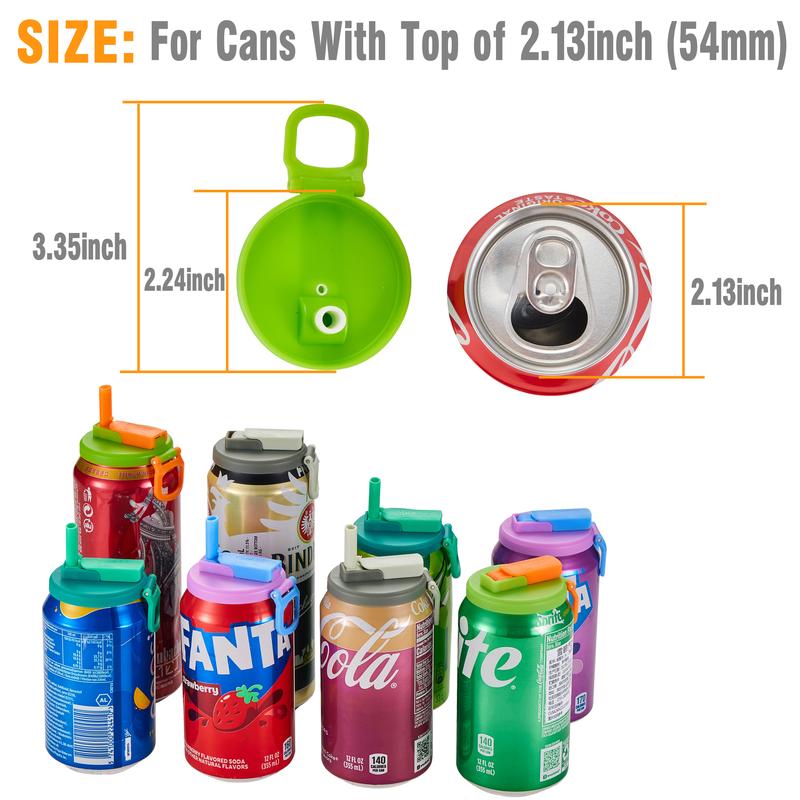 DIPESI 4-Pack BPA-Free Soda Can Lids with Straw - Reusable Lids for Seltzer, Juice & Beverage, Silicone Straws Included Drink Covers Children's Day