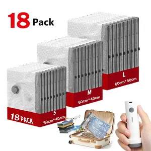 18 Pack Vacuum Storage Bags with 1 pumb, Vacuum Seal Bags for Blankets, Comforters, Clothing & Bedding - Space Saver Compression Bags