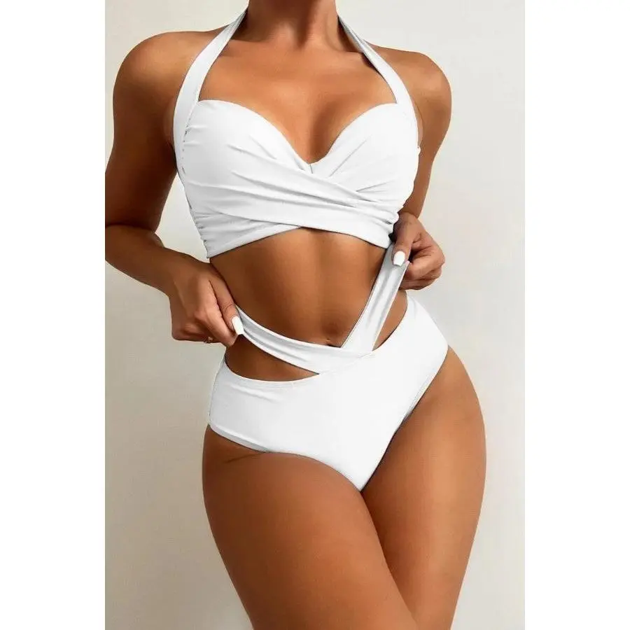 Women's Printed High-Waist Full-Coverage Bikini Set - Poolside & Beach Days Sports Swimwear with Printed Pattern, Secure Support, Poolside Wear