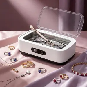 Ru Ultrasonic Cleaner Machine 304 Stainless Steel Tank Sonic Cleaning Device for Eyeglasses Rings Watch Bands Dentures Retainers Coins Makeup Tools and Small Metal Parts Home and Travel Use