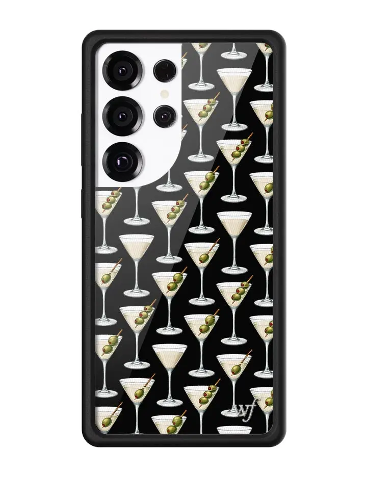 Ashtin Earle Collab | Limited Edition Trendy Samsung Galaxy Case | Raised Protective Black Bumper | Women Owned Small Business | Aesthetic Collab Case Classic Martini Green Olives Black Background | Safety Casing Protective | Gift for Her