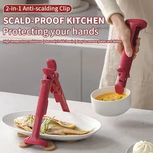 ROZINO Multi Function Anti Scald Clip Heat Resistant 220C Material Thickened Non Slip Handles Comfortable Grip Horizontal Vertical Use Multiple Angle Clamping Suitable for Different Depth Size Containers Oven Safe No Odor Kitchen Burn Protection Helper