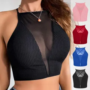 5-Pack Sexy Mesh Camisole Crop Top Corset Ribbed Backless Lingerie for Women Fitted Bralet Set in Assorted Colors - Sleeveless, Womenswear