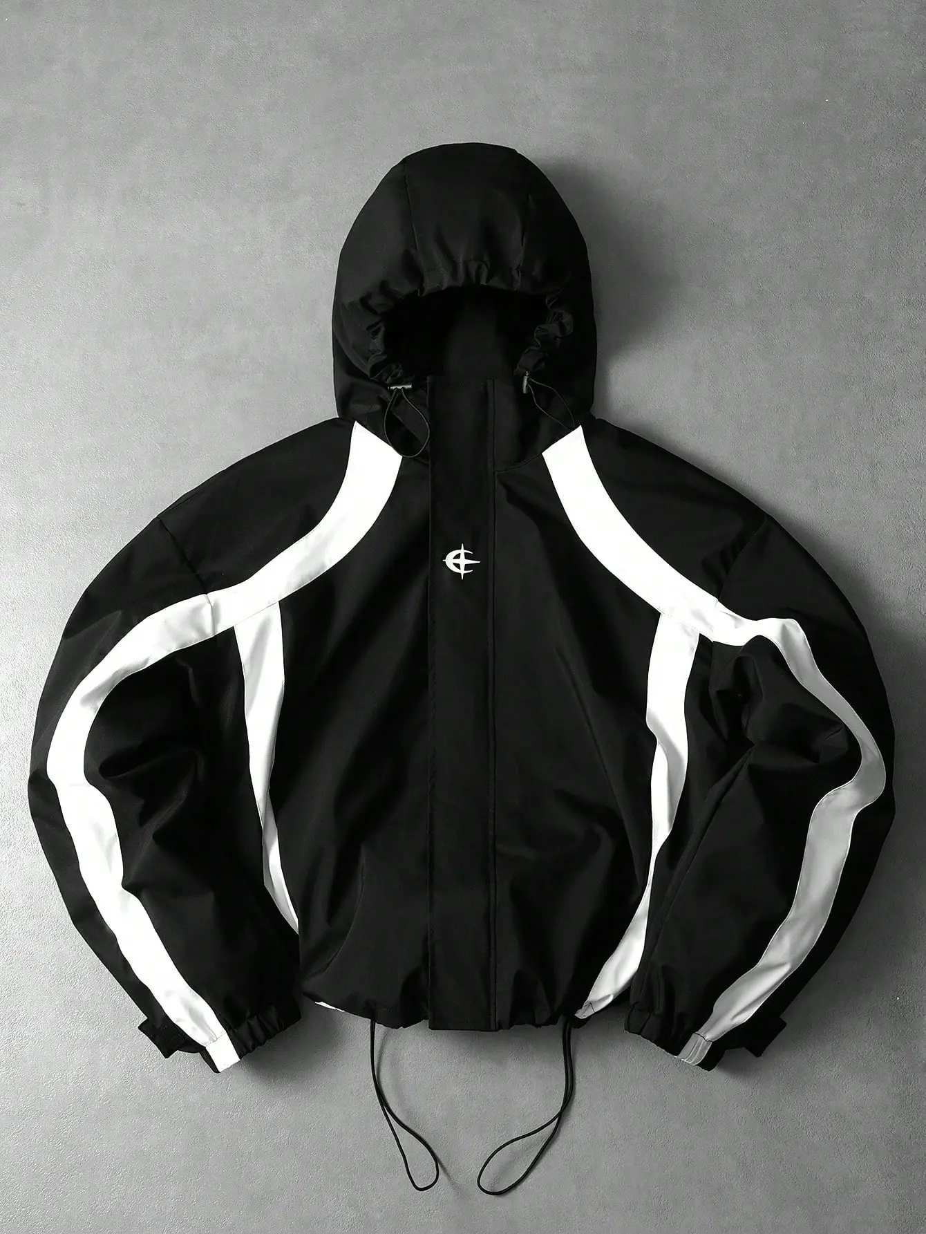 Men's color-block functional hooded zip-up jacket, casual windbreaker with logo print