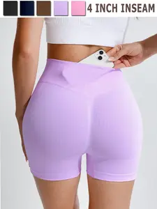 RIOJOY Workout Shorts 4 inch Women's 4D High-Waisted Gym Shorts for Women Scrunch Butt Lifting Short Back Hidden Pocket Yoga Shorts No Front Seam Solid Color Biker Shorts