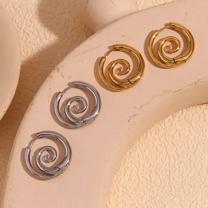 Oufer Women's 2PCS 316L Stainless Steel Faux Stretched Spiral Clicker Earrings Set - Non-Tarnish, Hypoallergenic, Daily Casual Alt Fashion Jewelry for Women, Accessories for Adult Females, Girlfriend Gift
