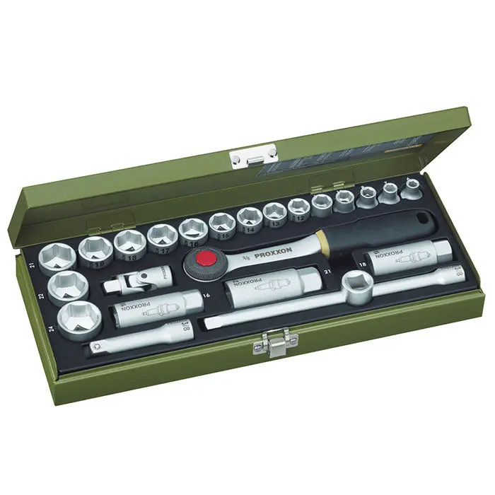 Proxxon 24-Piece Compact Socket Set with 3/8" Ratchet (No. 23110)