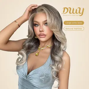 Lacey H-DWY 13×6 Free Part Lace Front Long-Length Curly Ombre Blonde with Highlights Glueless Synthetic Wig for Women 24 Inches