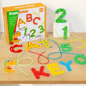 Rope Letter & Number Threading Toy - Alphabet & Number Learning Toys with Dinosaur & Animal Shapes, Fine Motor Skills Development, Colorful Beads & Activity Toy, Playful Design