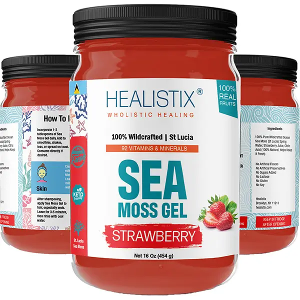Healistix Strawberry Irish Sea Moss Gel- St Lucia Wildcrafted Sea moss Gel, Packed with 92 Vitamins - Superfood for Immune Support, Non-GMO, Keto, Vegan