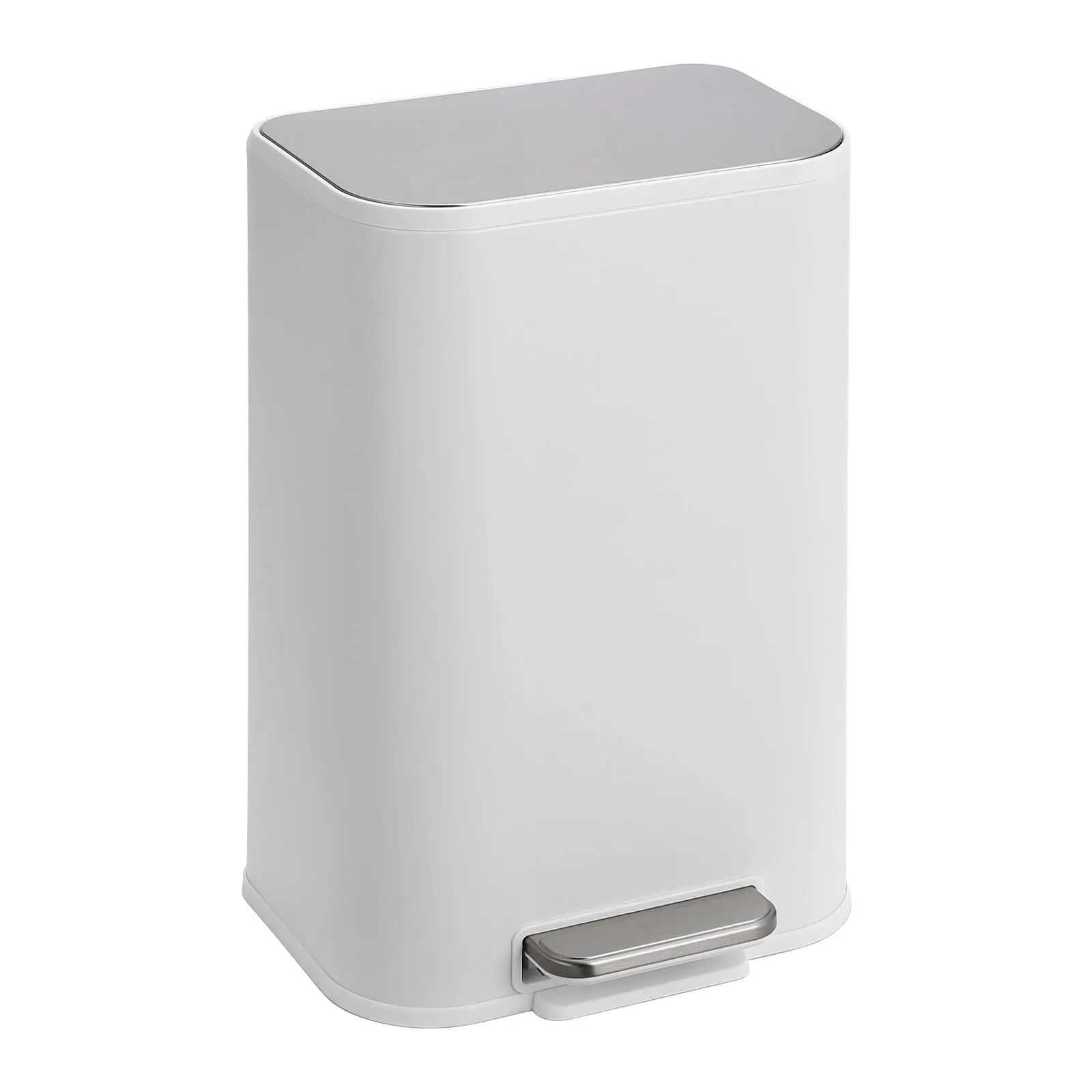 GARVEE - 3.2 Gallon Stainless Steel Trash Can with Lid, Small Step Rectangular Trash Bin with Pedal and Removable Inner Bucket for Kitchen, Bedroom, Bathroom (Matte White)