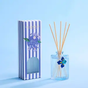COCORRÍNA Reed Diffuser Set, 6.09 fl oz Blue Iris Oil Diffuser with 8 Reed Sticks, Long-Lasting Home Fragrance for Bathroom Bedroom Office