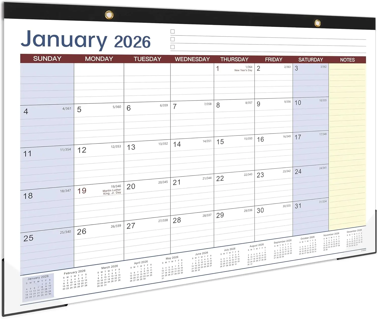 2026 Desk Calendar - Large Desk Calendar 2026, JAN 2026 - DEC 2026, Desk Pad Calendar, 17" x 12" Desk/Wall Calendar 2-in-1 with Notes, Corner Protector, Blocks