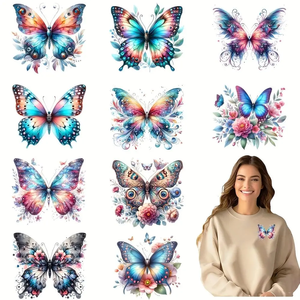 Butterfly Pattern DIY Iron-on Transfer Sticker, 12pcs/set Washable Heat Press Decals for T-shirts, Jeans & Backpacks, DIY Craft Supplies, DIY Decorative Supplies, DIY Kit, DIY Products