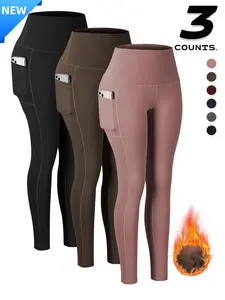 New 3 Pack Fleece Lined Yoga Pants for Women, High Waist Butt Lift Super Soft Winter Warm with Pockets, Multifunctional Sports Tight Fit, Side Pocket Leggings