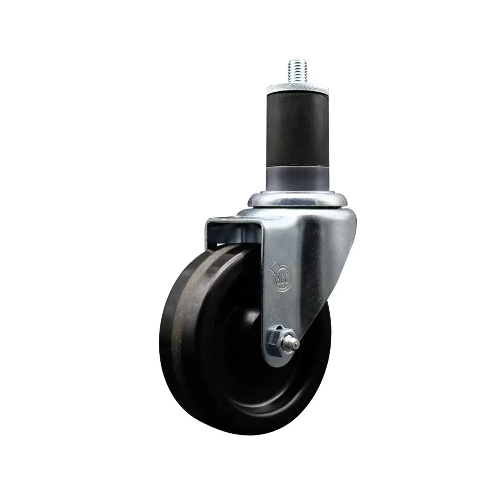 Service Caster SCC-EX20S414-PHR-158 Phenolic Swivel Expanding Stem Caster, 4x1.25in Black Wheel, 1.63in Bright Zinc Plated Stem, Roller Bearing, 300 lbs Capacity, for Shop Projects with Round or Square Tube Legs, Casters